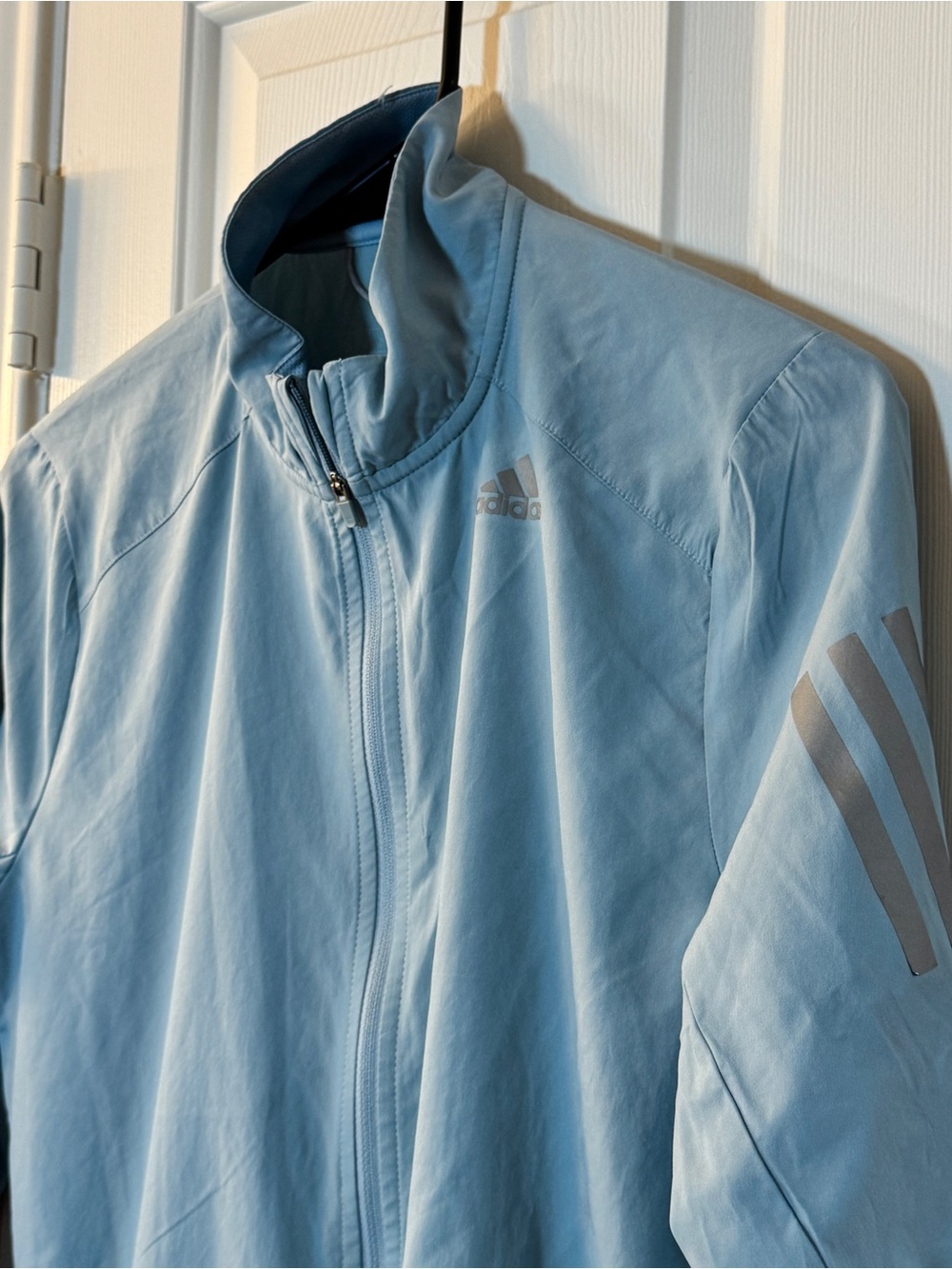 Adidas Running Lightweight Windbreaker Jacket 3 Stripes Light Blue Women’s XS - Picture 2 of 6